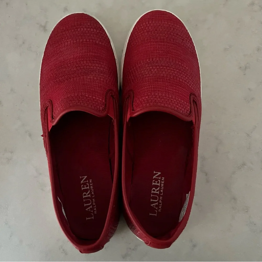 Ralph Lauren Red Slip On Shoes Loafers - Picture 6 of 12